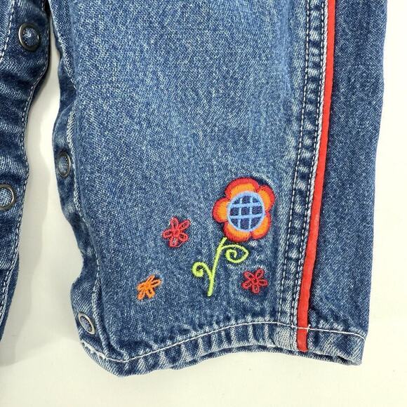 Oshkosh B’Gosh Y2K Baby Size 12 Mos. Embroider Flower Country Denim Bib Overalls - Picture 7 of 11